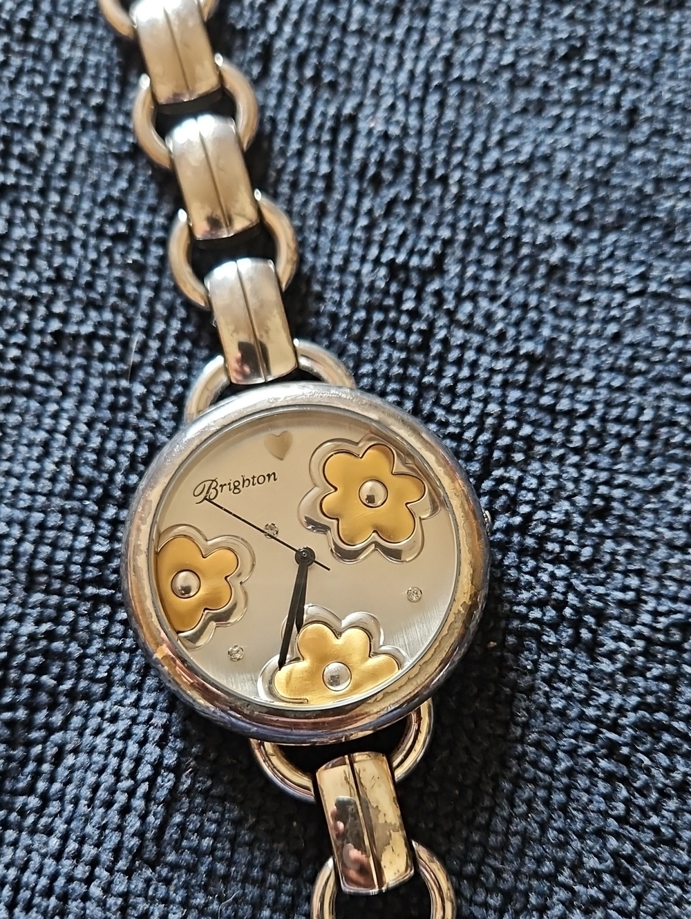 Vintage Brighton Two-Tone Flower Accent Harmony Bracelet Watch - Gold & Silver